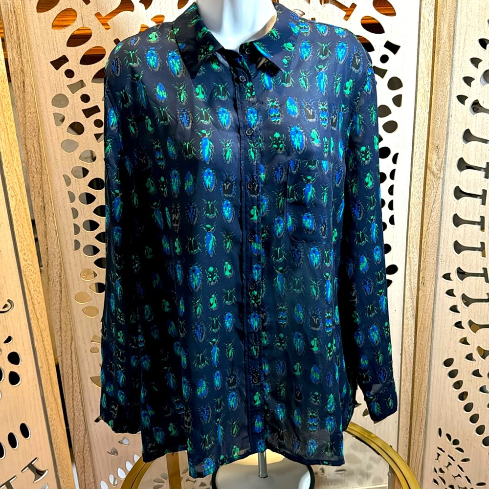 Banana Republic Blue Bugs blouse top sz L